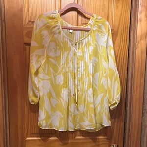 Charter Club Yellow White Tie Front Blouse
